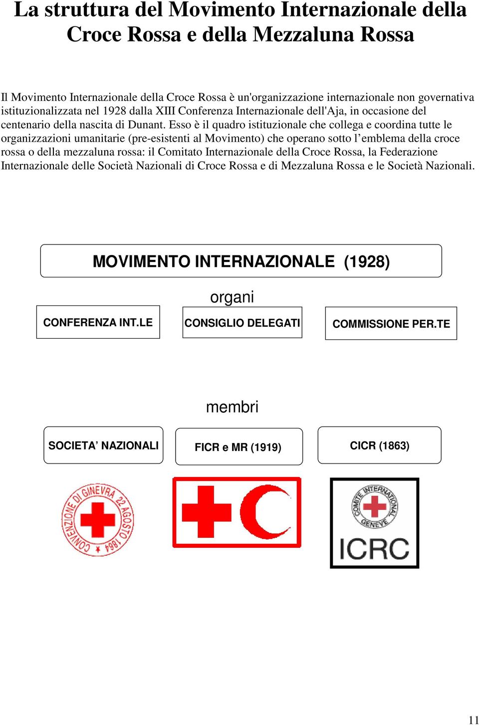 Esso è il quadro istituzionale che collega e coordina tutte le organizzazioni umanitarie (pre-esistenti al Movimento) che operano sotto l emblema della croce rossa o della mezzaluna rossa: il