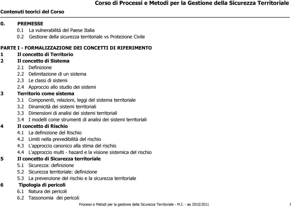 2 Delimitazione di un sistema 2.3 Le classi di sistemi 2.4 Approccio allo studio dei sistemi 3 Territorio come sistema 3.1 Componenti, relazioni, leggi del sistema territoriale 3.