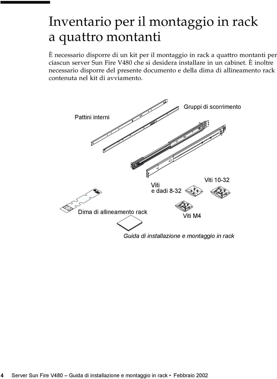 È inoltre necessario disporre del presente documento e della dima di allineamento rack contenuta nel kit di avviamento.