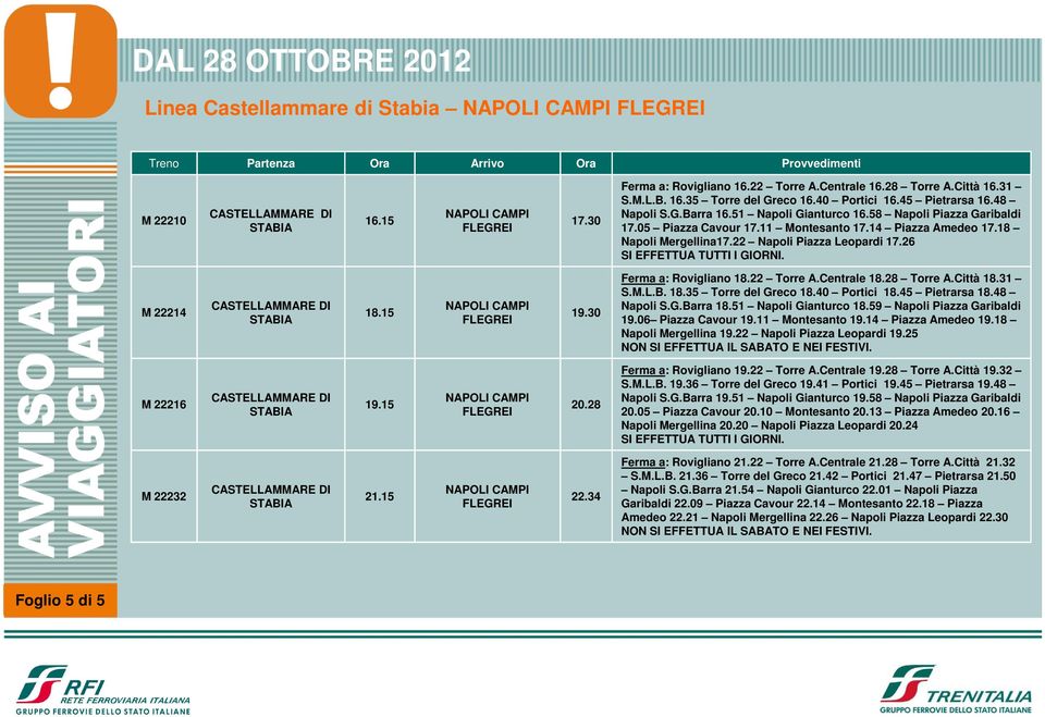 30 Ferma a: Rovigliano 18.22 Torre A.Centrale 18.28 Torre A.Città 18.31 S.M.L.B. 18.35 Torre del Greco 18.40 Portici 18.45 Pietrarsa 18.48 Napoli S.G.Barra 18.51 Napoli Gianturco 18.