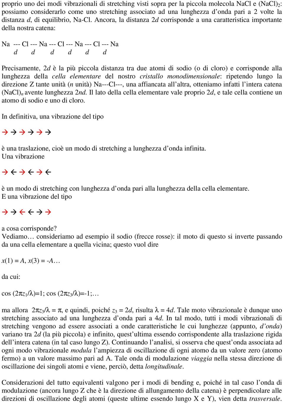 Ancora, la distanza d corrisponde a una caratteristica importante della nostra catena: Na --- Cl --- Na --- Cl --- Na --- Cl --- Na d d d d d d Precisamente, d è la più piccola distanza tra due atomi