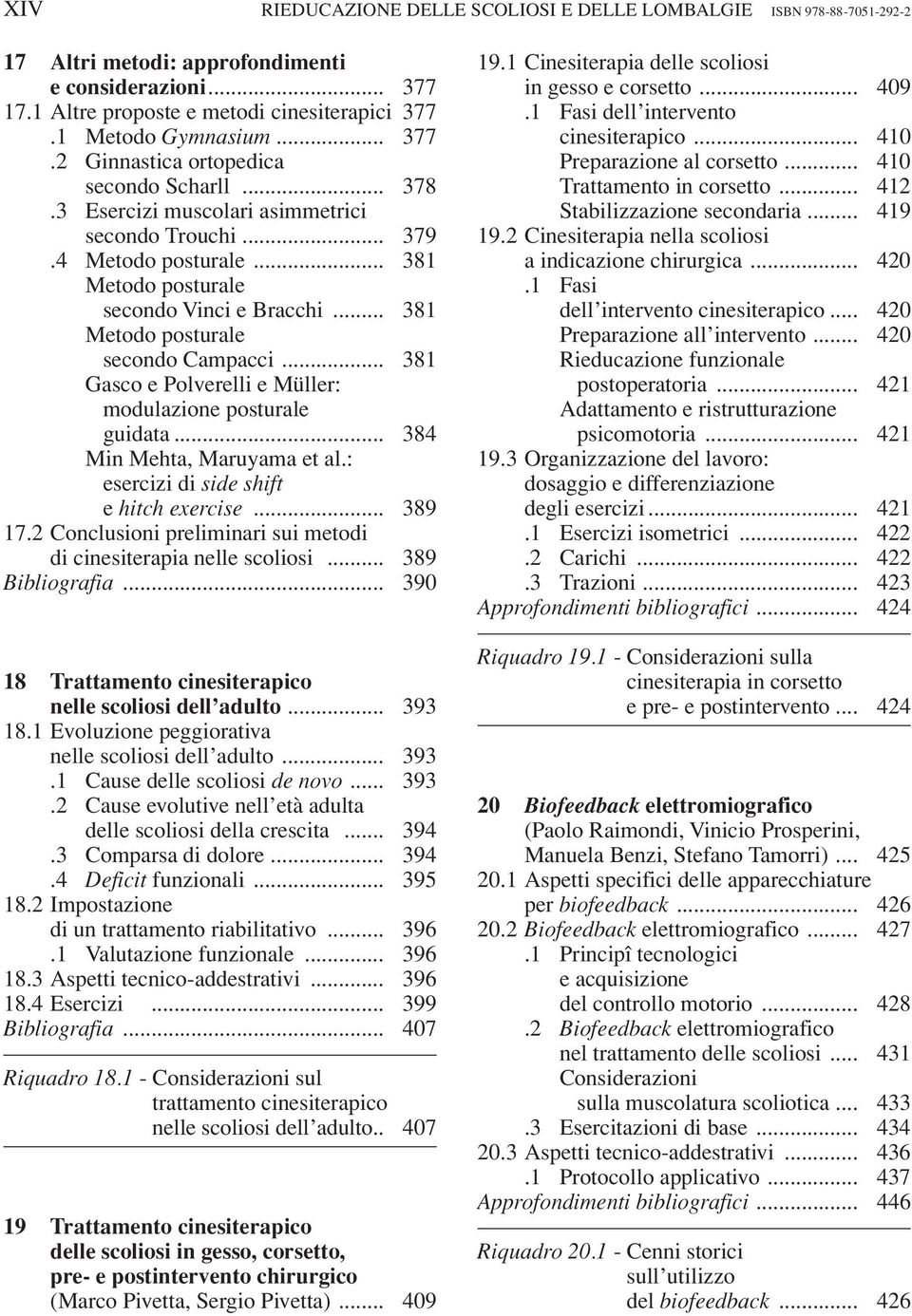 .. 381 Metodo posturale secondo Campacci... 381 Gasco e Polverelli e Müller: modulazione posturale guidata... 384 Min Mehta, Maruyama et al.: esercizi di side shift e hitch exercise... 389 17.