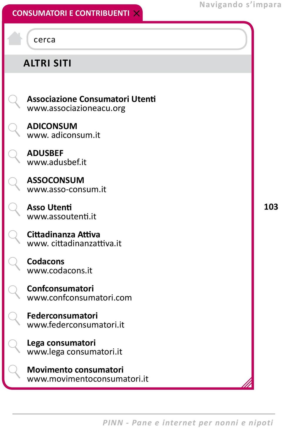 it 103 Cittadinanza Attiva www. cittadinanzattiva.it Codacons www.codacons.it Confconsumatori www.confconsumatori.