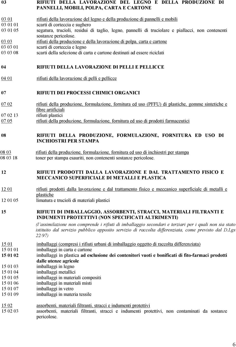 03 03 rifiuti della produzione e della lavorazione di polpa, carta e cartone 03 03 01 scarti di corteccia e legno 03 03 08 scarti della selezione di carta e cartone destinati ad essere riciclati 04