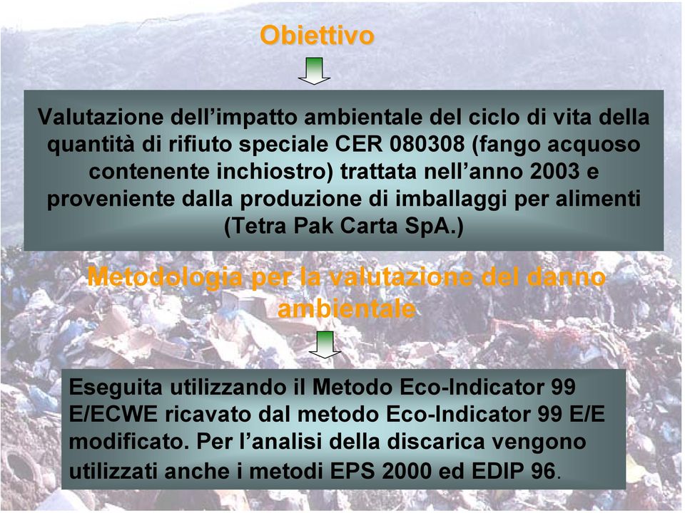 SpA.) Metodologia per la valutazione del danno ambientale Eseguita utilizzando il Metodo Eco-Indicator 99 E/ECWE ricavato