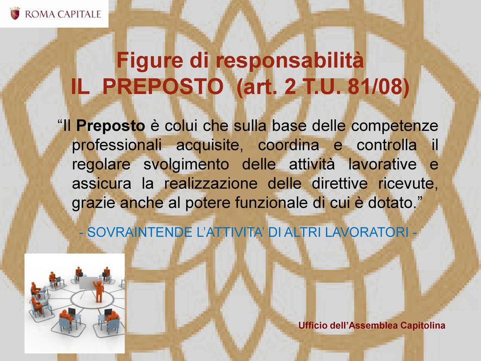 coordina e controlla il regolare svolgimento delle attività lavorative e assicura la