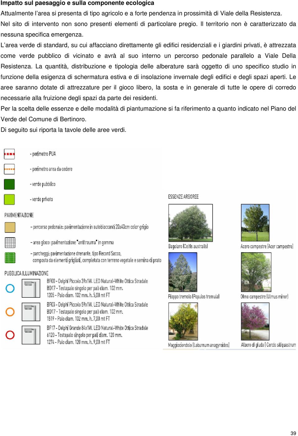 L area verde di standard, su cui affacciano direttamente gli edifici residenziali e i giardini privati, è attrezzata come verde pubblico di vicinato e avrà al suo interno un percorso pedonale