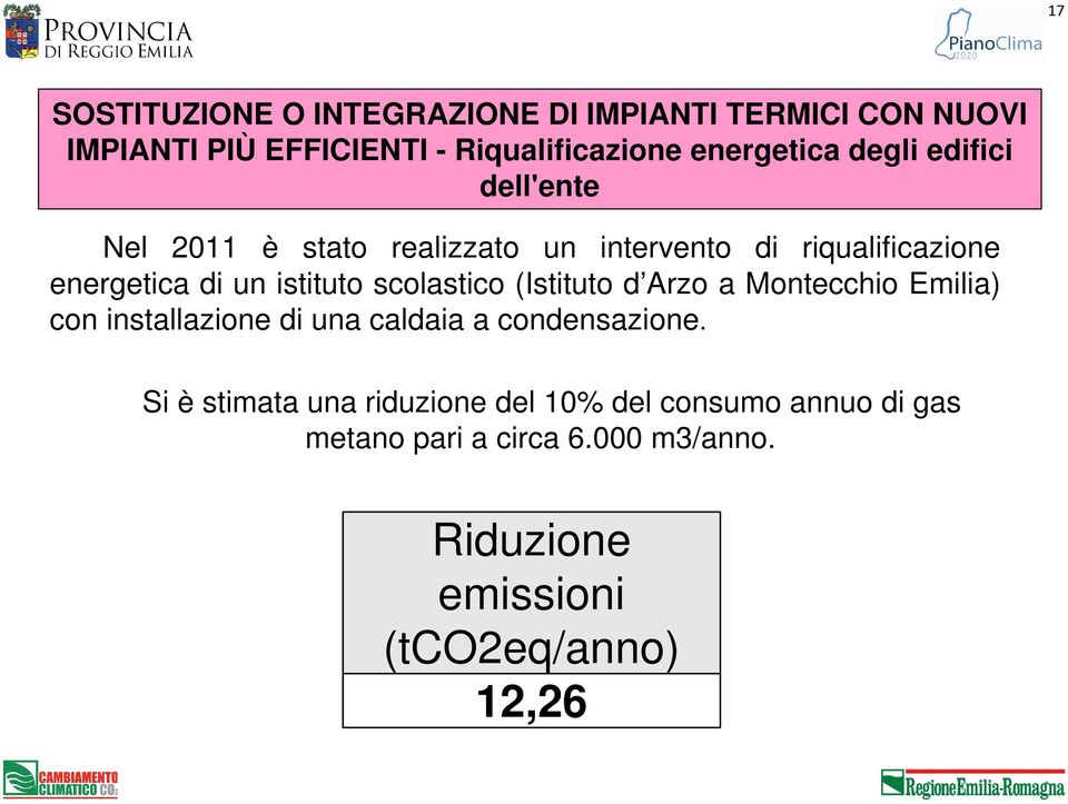scolastico (Istituto d Arzo a Montecchio Emilia) con installazione di una caldaia a condensazione.