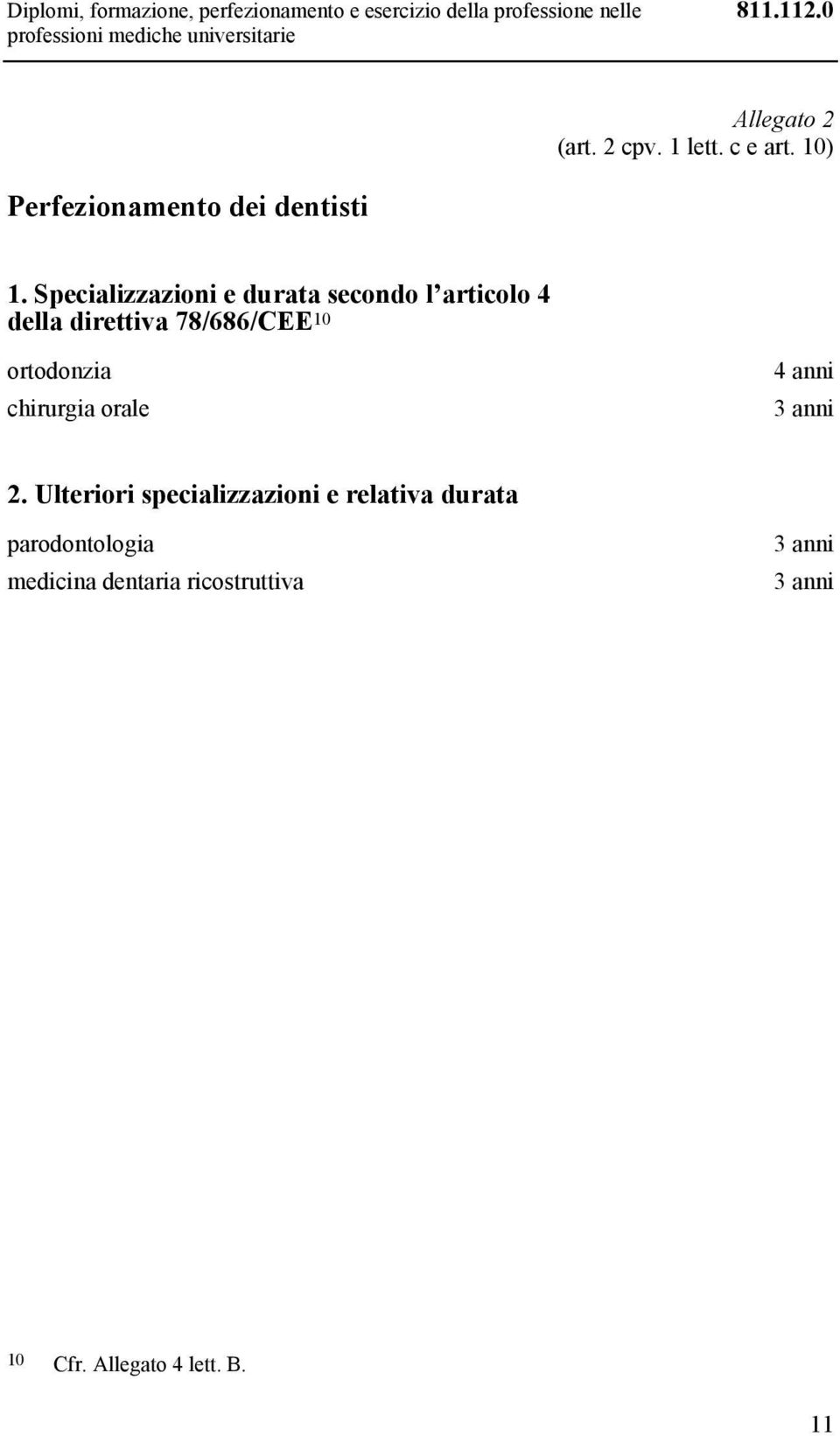 Specializzazioni e durata secondo l articolo 4 della direttiva 78/686/CEE 10 ortodonzia chirurgia orale 4 anni 3