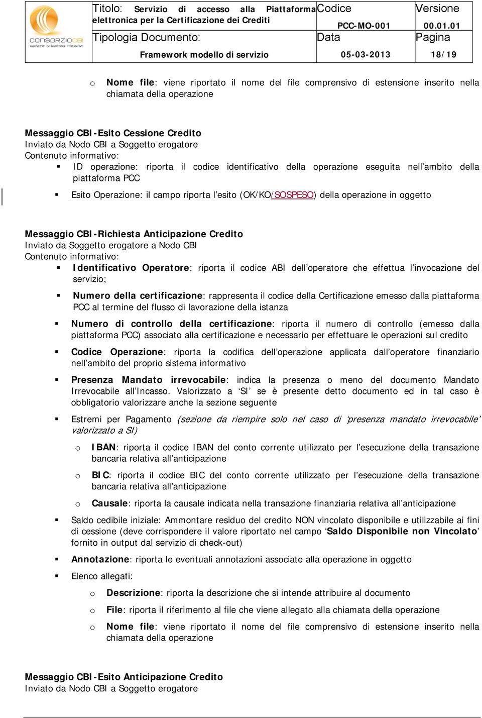 eseguita nell ambit della piattafrma PCC Esit Operazine: il camp riprta l esit (OK/KO/SOSPESO) della perazine in ggett Messaggi CBI-Richiesta Anticipazine Credit Inviat da Sggett ergatre a Nd CBI