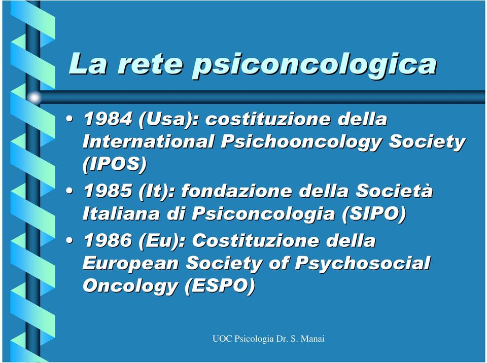 fondazione della Società Italiana di Psiconcologia (SIPO) 1986