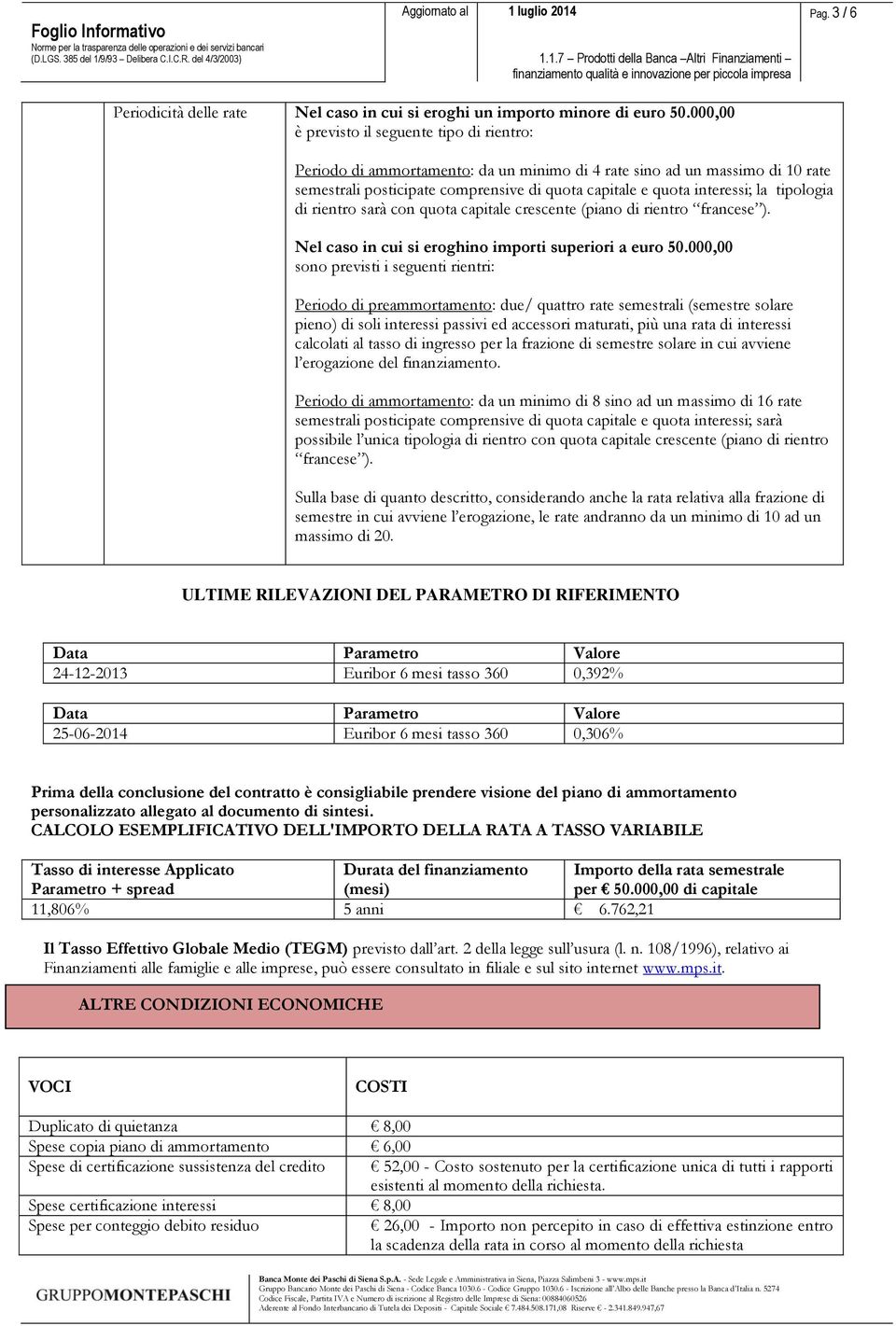 tipologia di rientro sarà con quota capitale crescente (piano di rientro francese ). Nel caso in cui si eroghino importi superiori a euro 50.