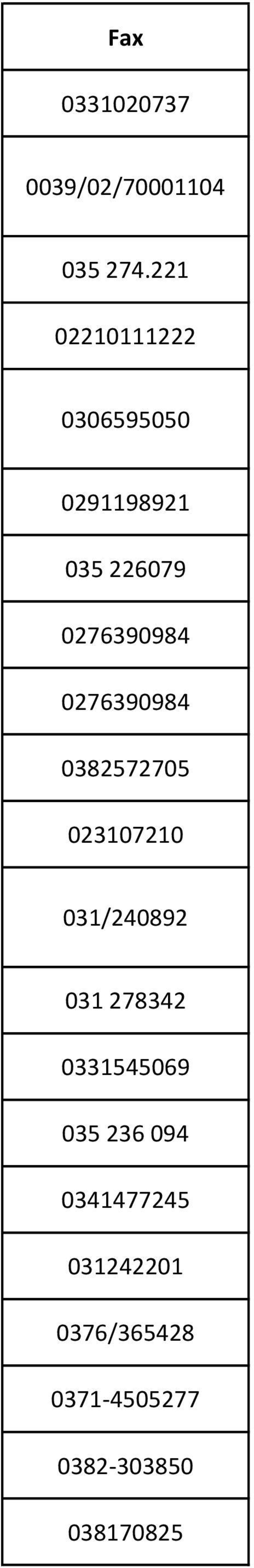 0276390984 0382572705 023107210 031/240892 031 278342