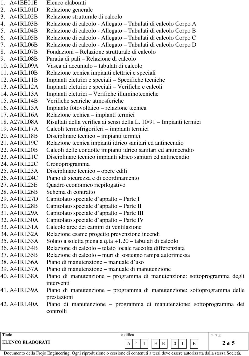 A41RL06B Relazione di calcolo - Allegato Tabulati di calcolo Corpo D 8. A41RL07B Fondazioni Relazione strutturale di calcolo 9. A41RL08B Paratia di pali Relazione di calcolo 10.