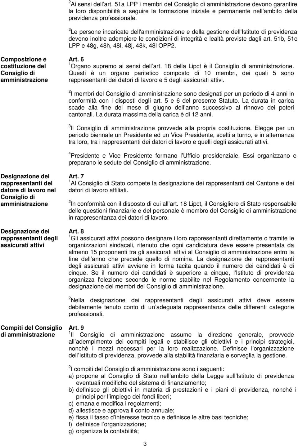 51b, 51c LPP e 48g, 48h, 48i, 48j, 48k, 48l OPP2. Composizione e costituzione del Consiglio di amministrazione Art. 6 1 Organo supremo ai sensi dell art.