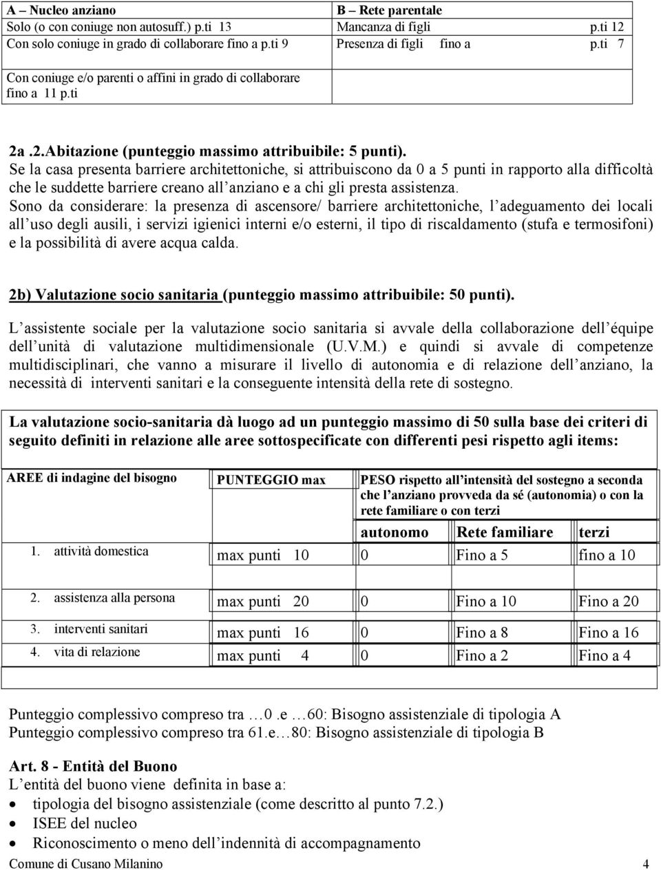 Se la casa presenta barriere architettoniche, si attribuiscono da 0 a 5 punti in rapporto alla difficoltà che le suddette barriere creano all anziano e a chi gli presta assistenza.