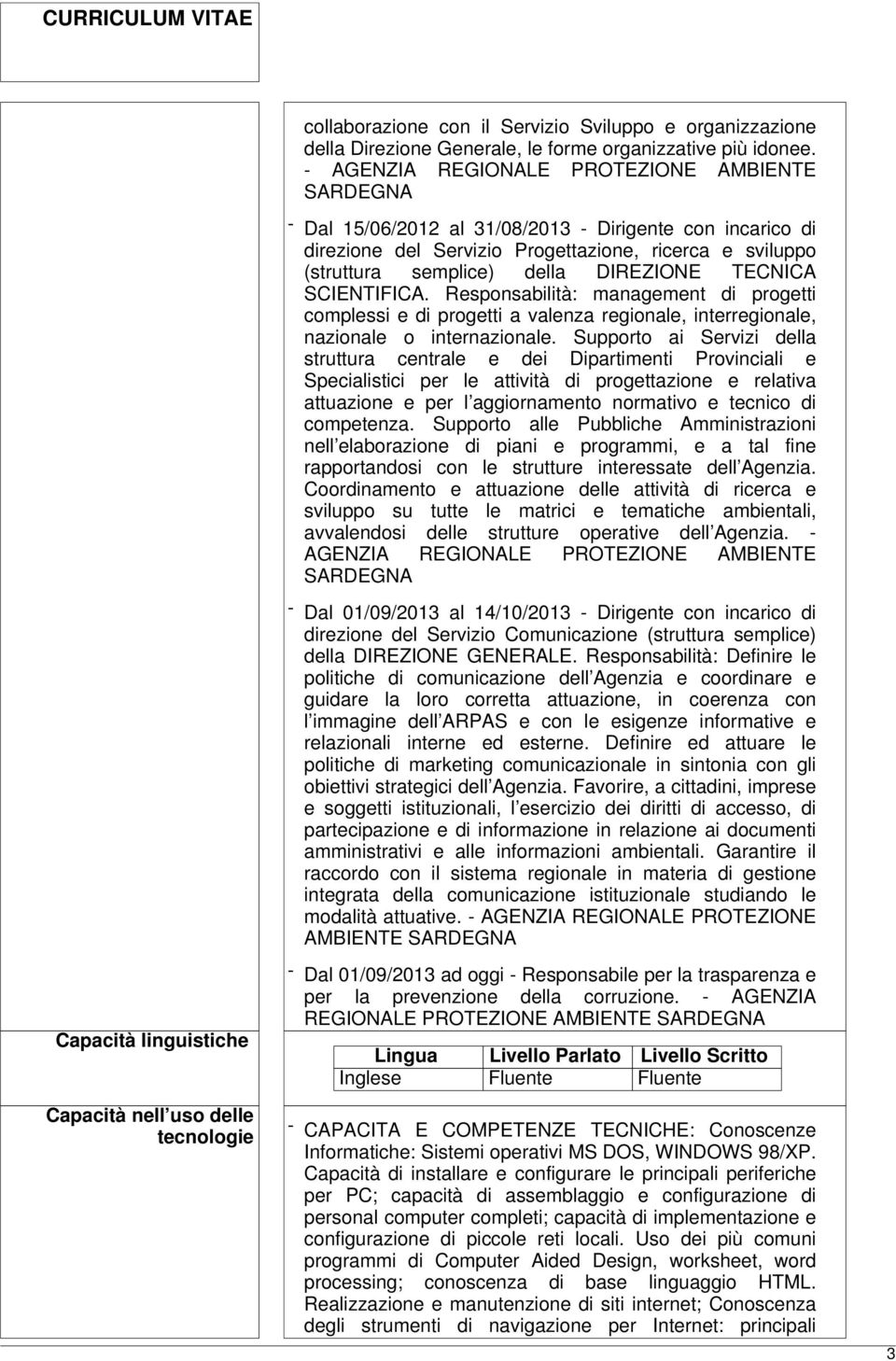 TECNICA SCIENTIFICA. Responsabilità: management di progetti complessi e di progetti a valenza regionale, interregionale, nazionale o internazionale.