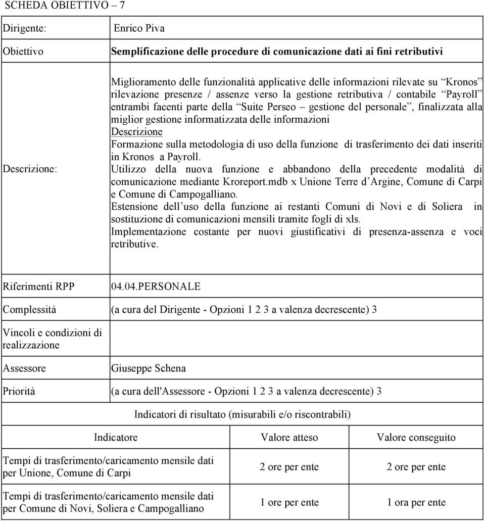 Formazione sulla metodologia di uso della funzione di trasferimento dei dati inseriti in Kronos a Payroll.