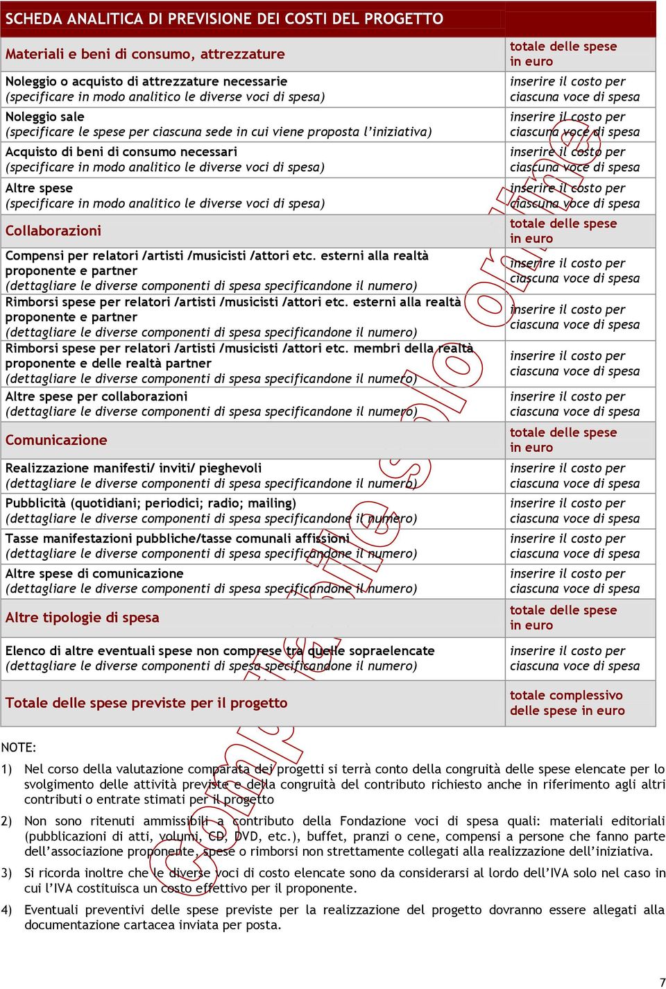 (specificare in modo analitico le diverse voci di spesa) Collaborazioni Compensi per relatori /artisti /musicisti /attori etc.