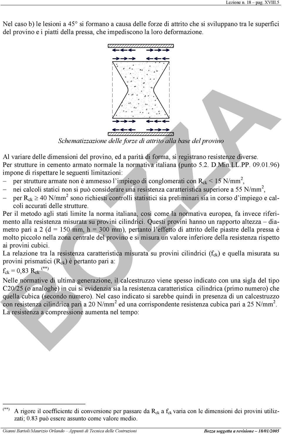 Schematizzazione delle forze di attrito alla base del provino Al variare delle dimensioni del provino, ed a parità di forma, si registrano resistenze diverse.