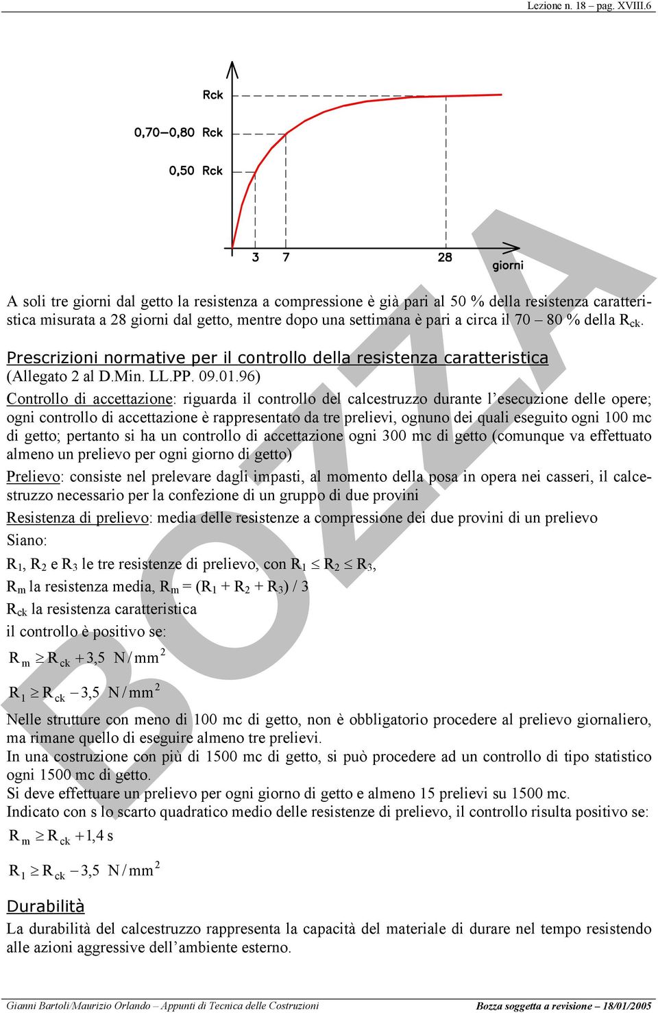 R ck. Prescrizioni normative per il controllo della resistenza caratteristica (Allegato 2 al D.Min. LL.PP. 09.01.