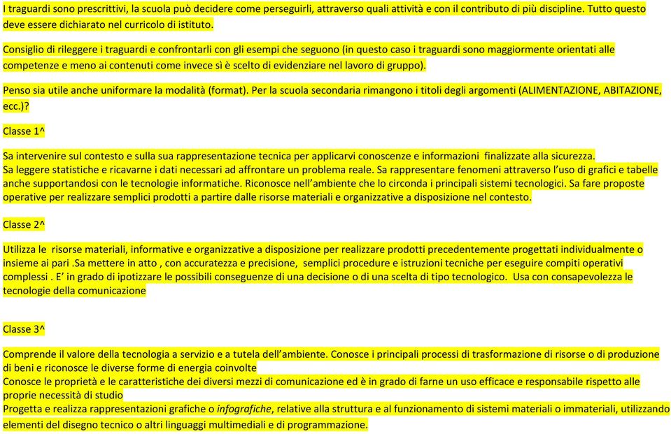 evidenziare nel lavoro di gruppo). Penso sia utile anche uniformare la modalità (format). Per la scuola secondaria rimangono i titoli degli argomenti (ALIMENTAZIONE, ABITAZIONE, ecc.)? Classe 1^ Sa intervenire sul contesto e sulla sua rappresentazione tecnica per applicarvi conoscenze e informazioni finalizzate alla sicurezza.