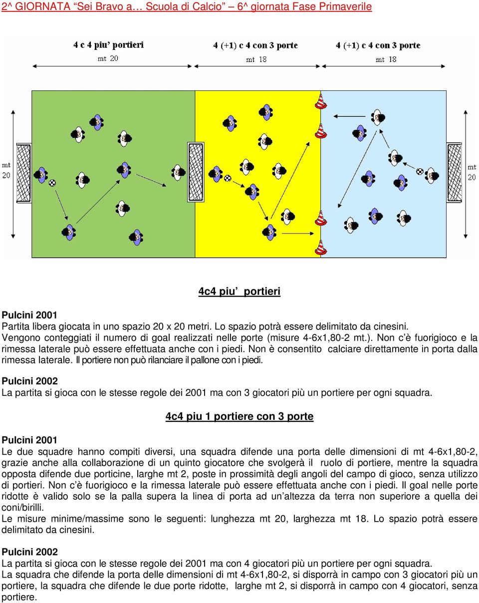 del campo di gioco, senza utilizzo di portieri. Non c è fuorigioco e la rimessa laterale può essere effettuata anche con i piedi.