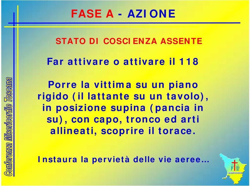 tavolo), in posizione supina (pancia in su), con capo, tronco ed