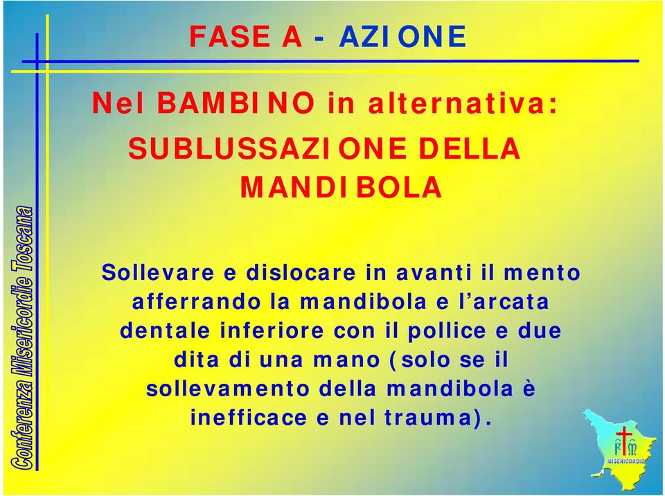 mandibola e l arcata dentale inferiore con il pollice e due dita di