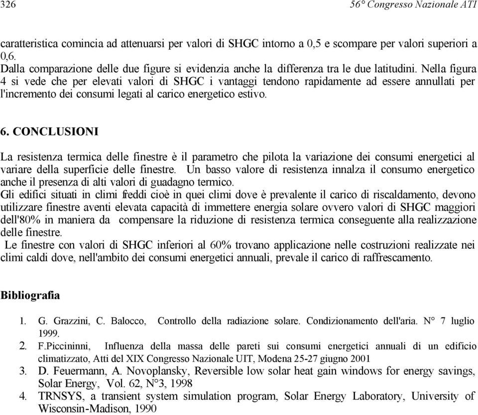 Nella figura 4 si vede che per elevati valori di SHGC i vantaggi tendono rapidamente ad essere annullati per l'incremento dei consumi legati al carico energetico estivo. 6.