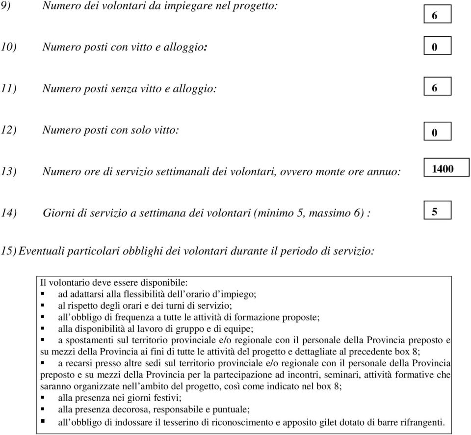 di servizio: Il volontario deve essere disponibile: ad adattarsi alla flessibilità dell orario d impiego; al rispetto degli orari e dei turni di servizio; all obbligo di frequenza a tutte le attività