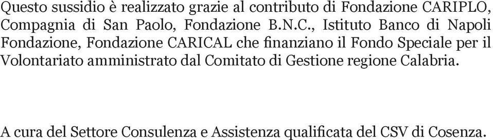 , Istituto Banco di Napoli Fondazione, Fondazione CARICAL che finanziano il Fondo