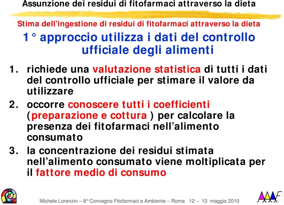 occorre conoscere tutti i coefficienti (preparazione e cottura ) per calcolare la presenza dei fitofarmaci nell alimento