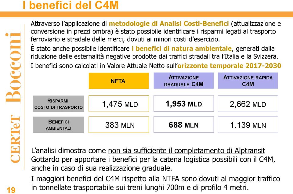 È stato anche possibile identificare i benefici di natura ambientale, generati dalla riduzione delle esternalità negative prodotte dai traffici stradali tra l Italia e la Svizzera.