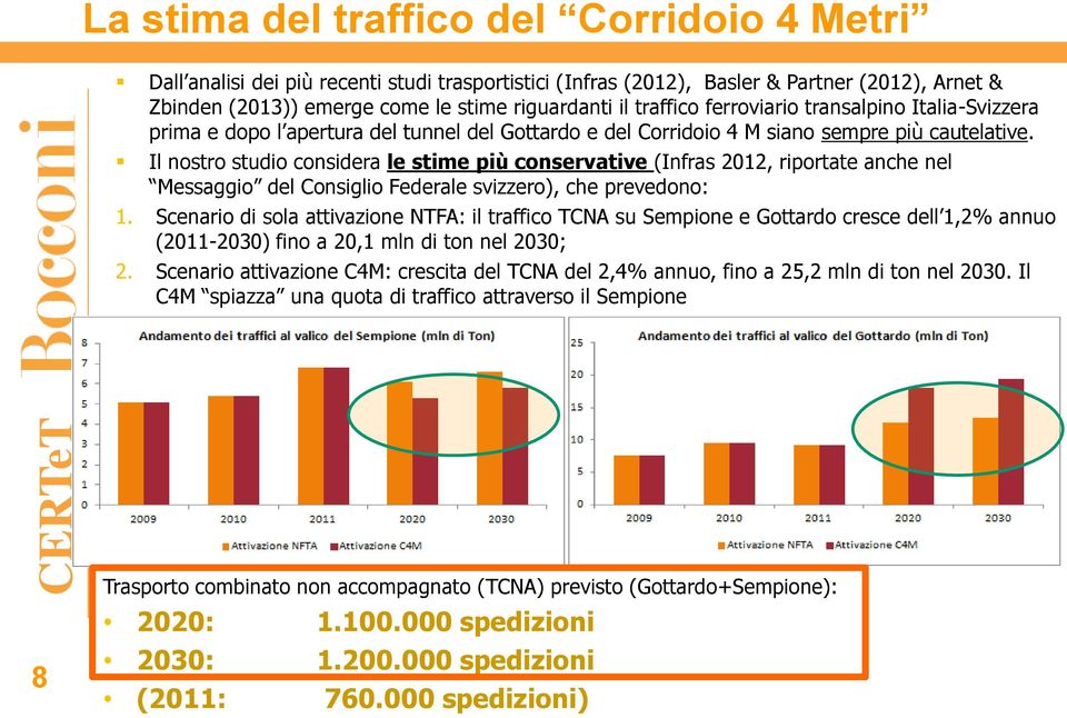 Il nostro studio considera le stime più conservative (Infras 2012, riportate anche nel Messaggio del Consiglio Federale svizzero), che prevedono: 1.