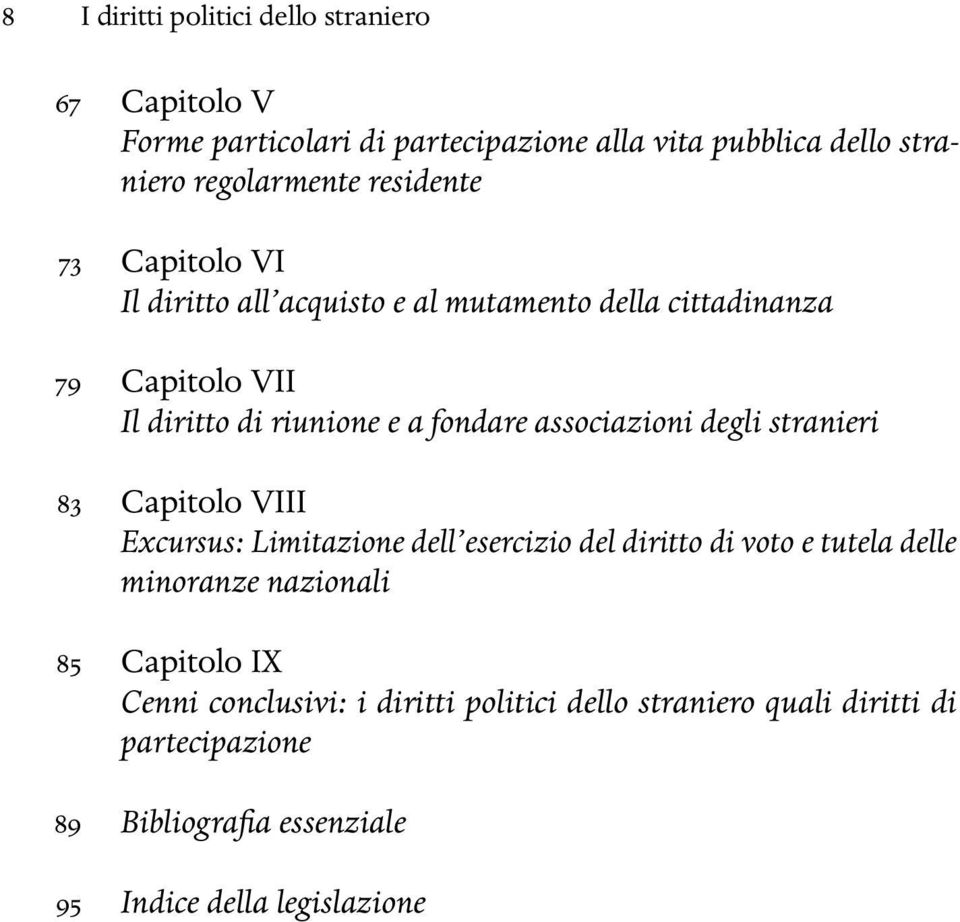 associazioni degli stranieri 83 Capitolo VIII Excursus: Limitazione dell esercizio del diritto di voto e tutela delle minoranze nazionali 85