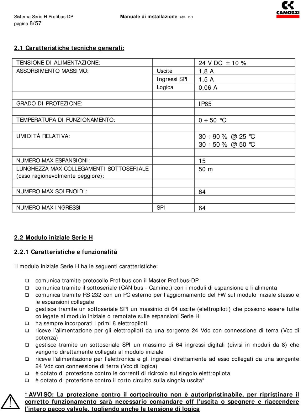 FUNZIONAMENTO: 0 50 C UMIDITÀ RELATIVA: 30 90 % @ 25 C 30 50 % @ 50 C NUMERO MAX ESPANSIONI: 15 LUNGHEZZA MAX COLLEGAMENTI SOTTOSERIALE 50 m (caso ragionevolmente peggiore): NUMERO MAX SOLENOIDI: 64