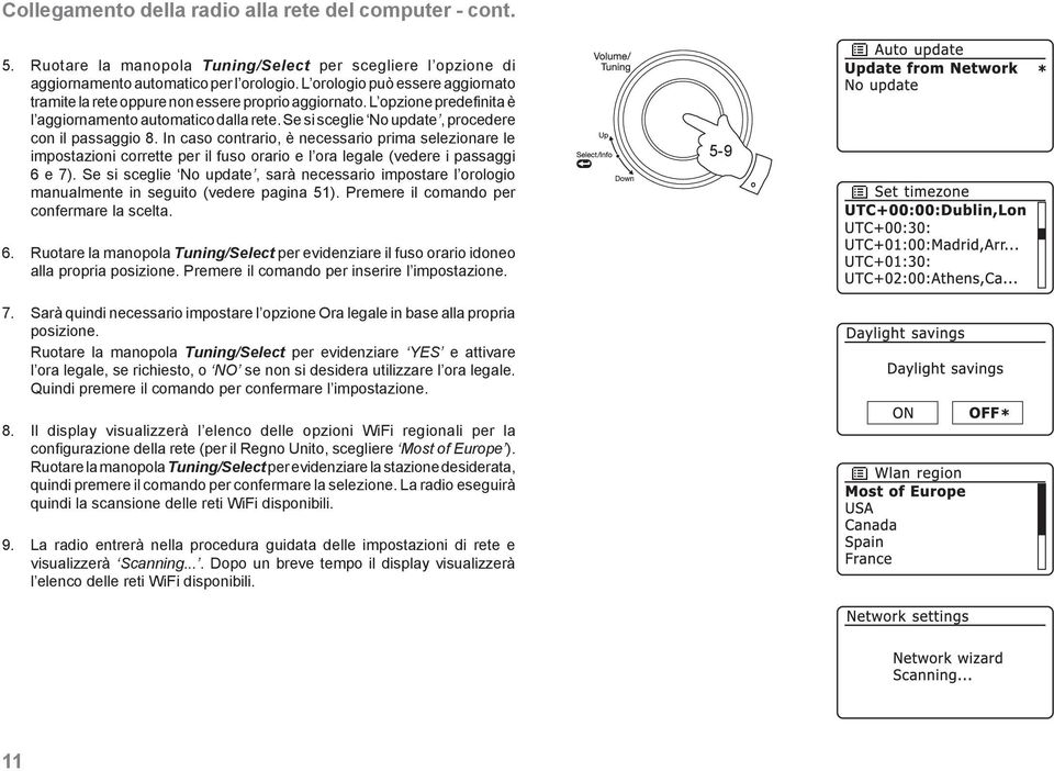 Se si sceglie No update, procedere con il passaggio 8. In caso contrario, è necessario prima selezionare le impostazioni corrette per il fuso orario e l ora legale (vedere i passaggi 6 e 7).