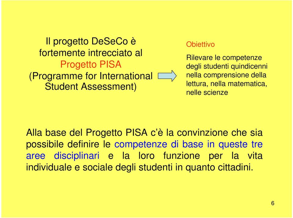 nelle scienze Alla base del Progetto PISA c è la convinzione che sia possibile definire le competenze di base in