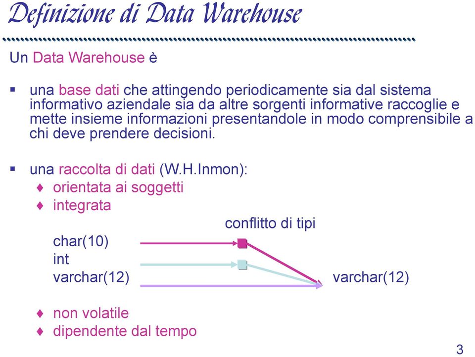 presentandole in modo comprensibile a chi deve prendere decisioni. una raccolta di dati (W.H.