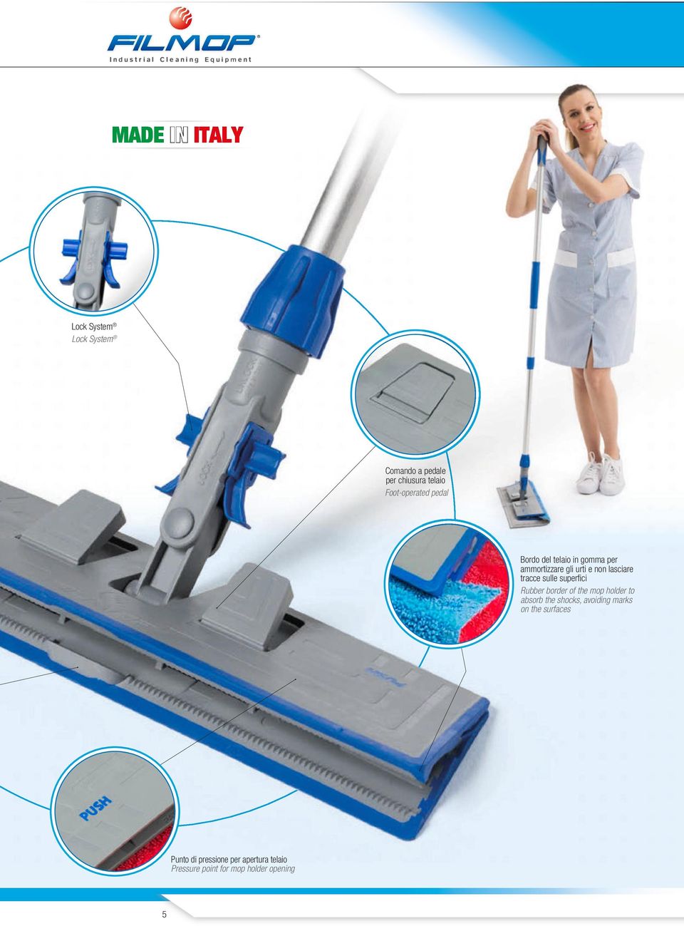 tracce sulle superfici Rubber border of the mop holder to absorb the shocks, avoiding