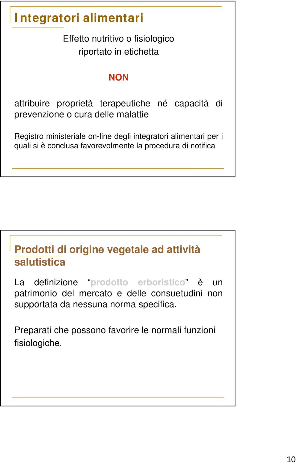 la procedura di notifica Prodotti di origine vegetale ad attività salutistica La definizione prodotto erboristico è un patrimonio del