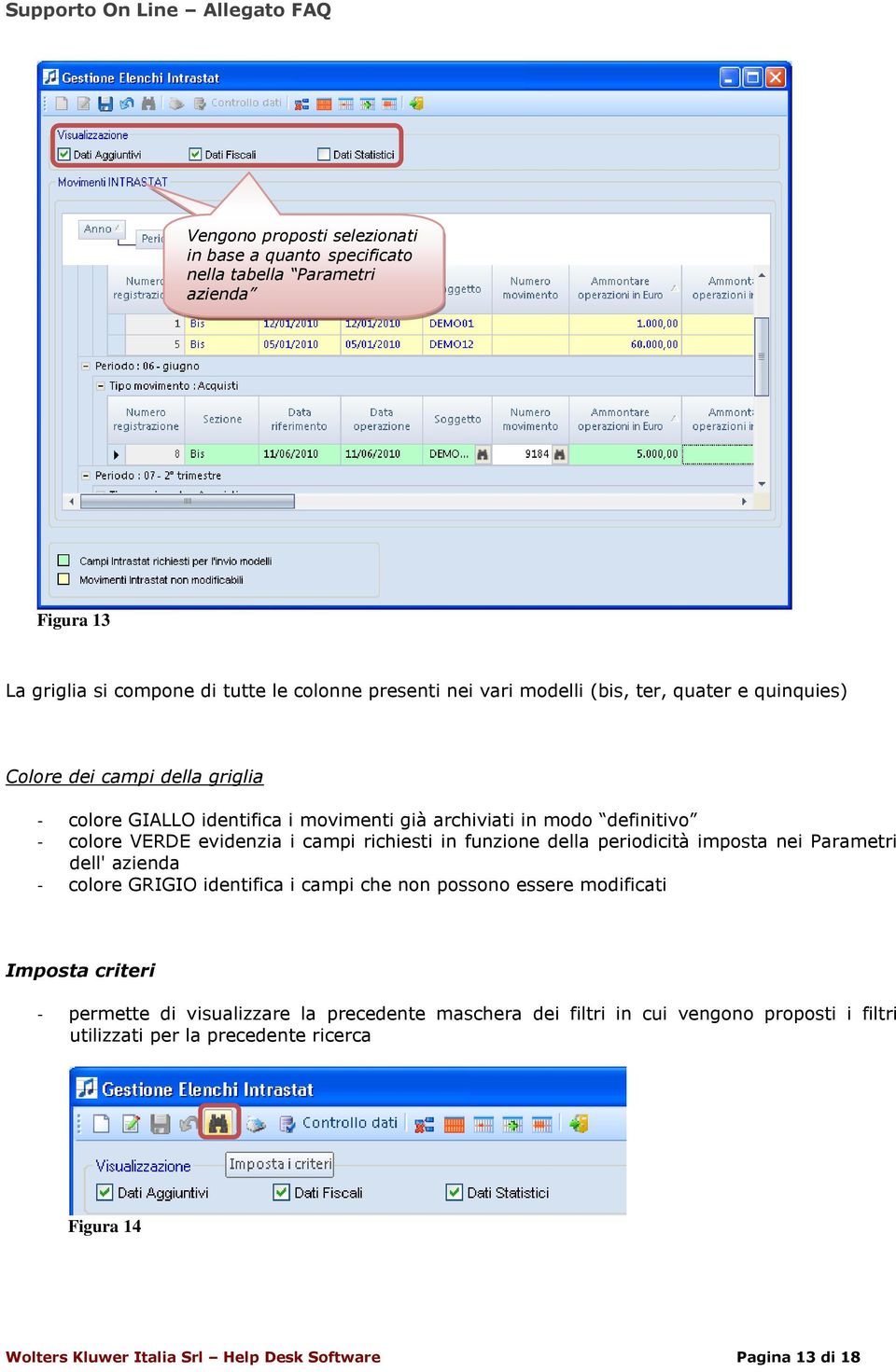 funzione della periodicità imposta nei Parametri dell' azienda - colore GRIGIO identifica i campi che non possono essere modificati Imposta criteri - permette di visualizzare