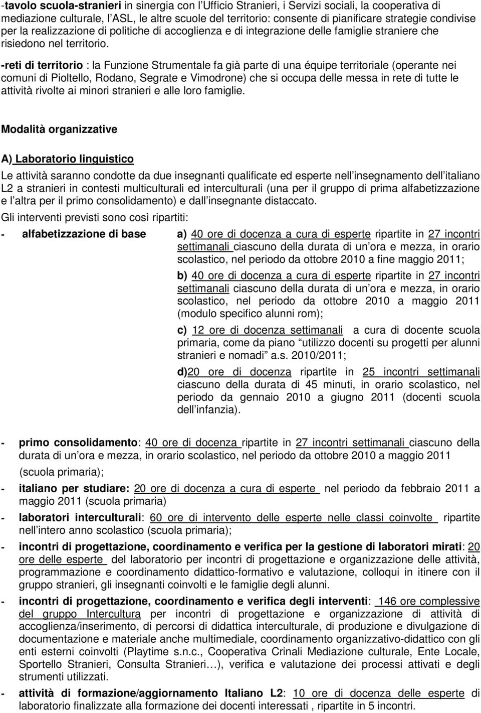 -reti di territorio : la Funzione Strumentale fa già parte di una équipe territoriale (operante nei comuni di Pioltello, Rodano, Segrate e Vimodrone) che si occupa delle messa in rete di tutte le