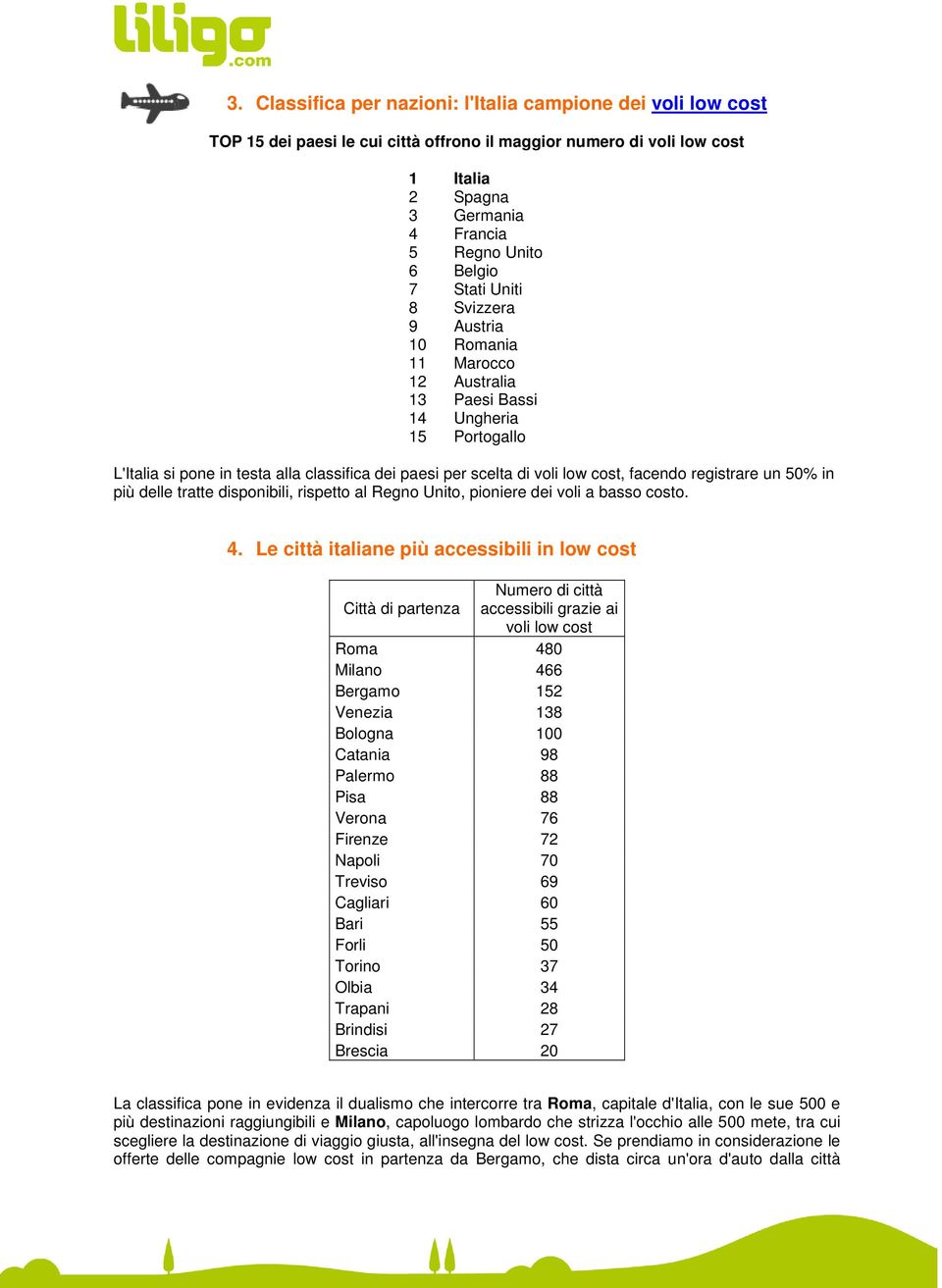 registrare un 50% in più delle tratte disponibili, rispetto al Regno Unito, pioniere dei voli a basso costo. 4.