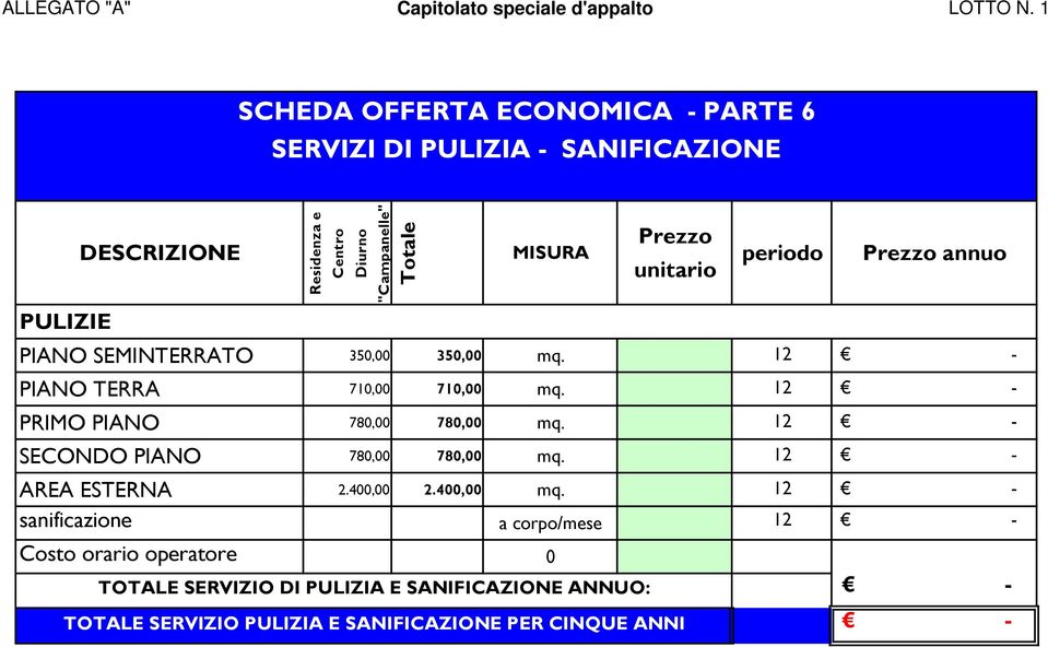 12 SECONDO PIANO 780,00 780,00 mq. 12 AREA ESTERNA 2.400,00 2.400,00 mq.