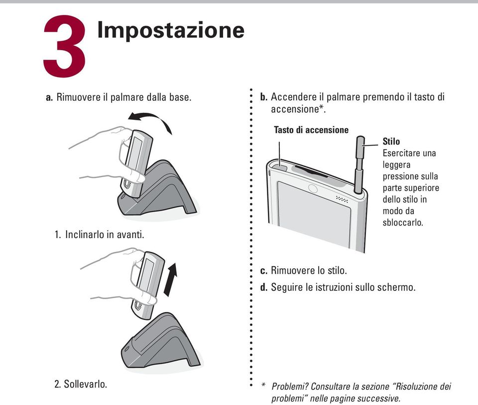 Tasto di accensione Stilo Esercitare una leggera pressione sulla parte superiore dello stilo in modo