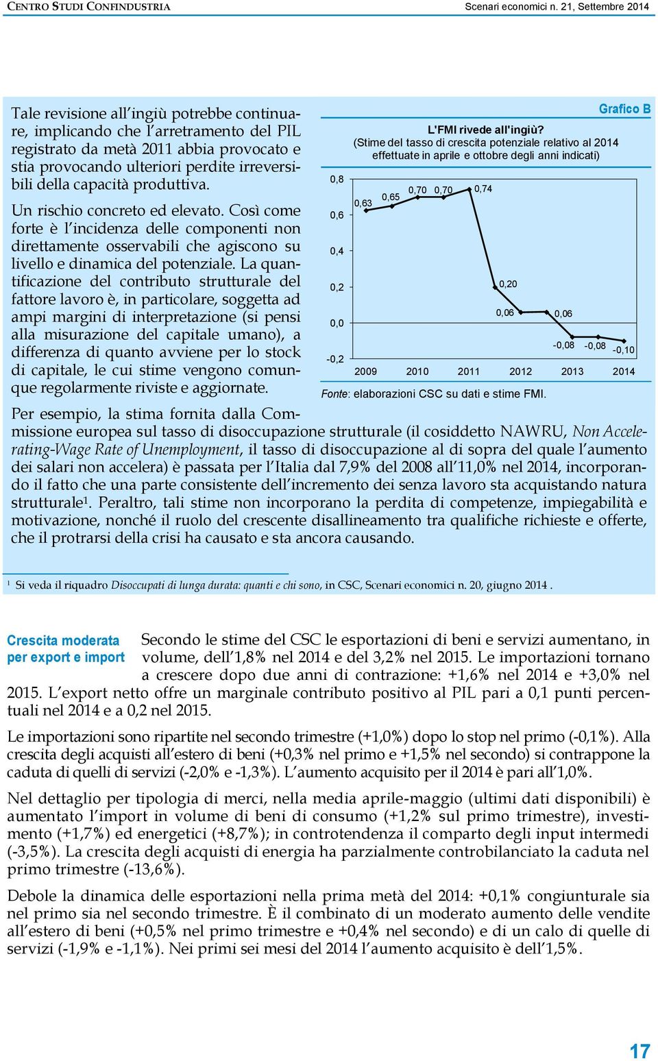 capacità produttiva. Un rischio concreto ed elevato. Così come forte è l incidenza delle componenti non direttamente osservabili che agiscono su livello e dinamica del potenziale.