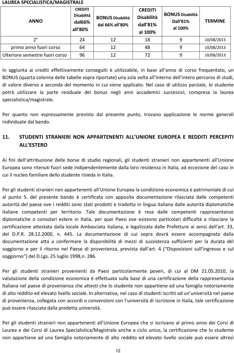 sopra riportate) una sola volta all interno dell intero percorso di studi, di valore diverso a seconda del momento in cui viene applicato.