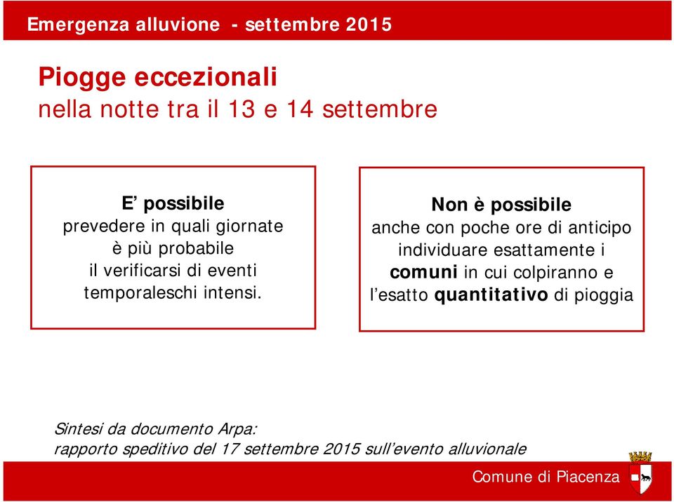 Non è possibile anche con poche ore di anticipo individuare esattamente i comuni in cui